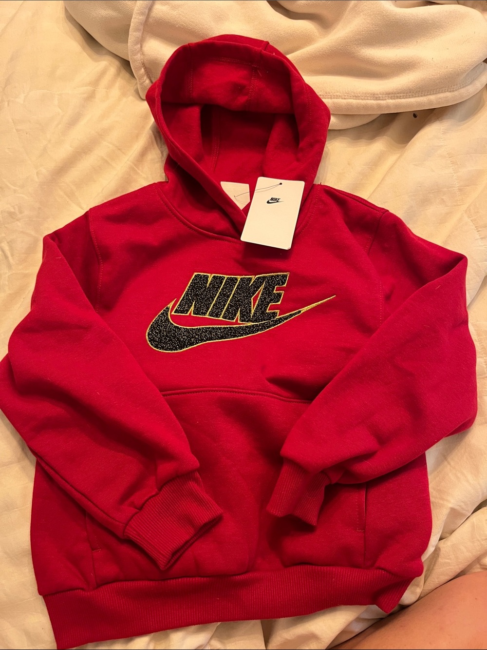 Nike Red Hoodie with Black and Gold Logo
